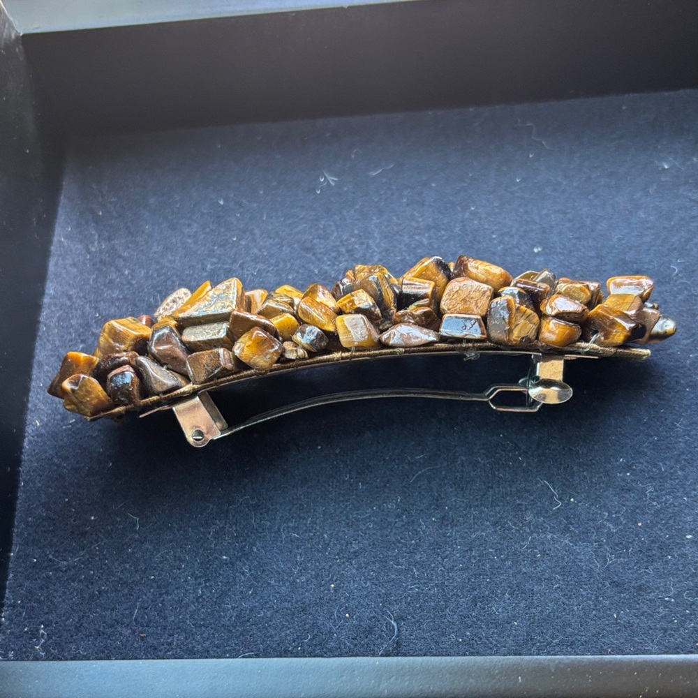 Tiger Eye Stone Barrette Hair Clip - Brown Tigereye Tiger’s